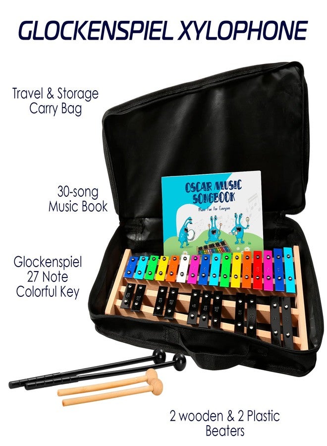 MINIARTIS Glockenspiel Xylophone | Full Size Glockenspiel Xylophone 27 Note Colorful Metal Keys for Adults & Kids | Percussion Musical Instrument Includes 2 Wooden Beaters, Songbook and Carry Case - Image 2